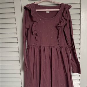 Girls' Ruffled Long Sleeve Dress - Purple